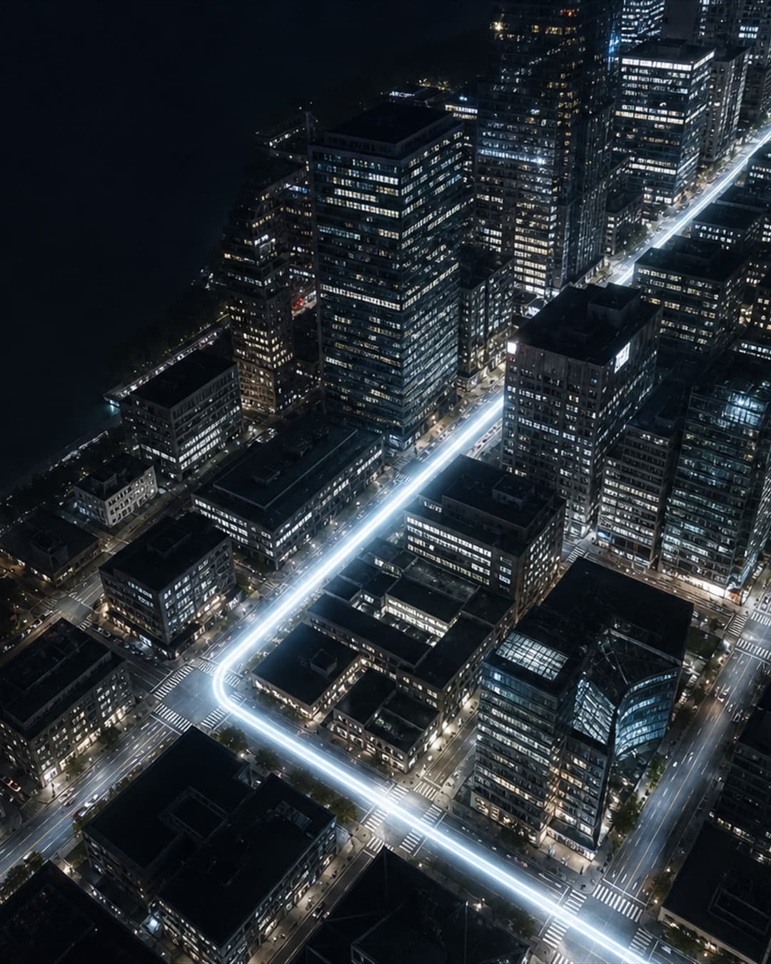 City grid of lights at night